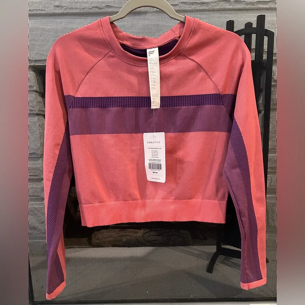 Fabletics Tory Cropped Seamless Long Sleeve Top - Size L - Picture 3 of 6